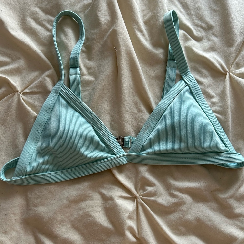Ribbed Triangle Bikini Top in Seafoam